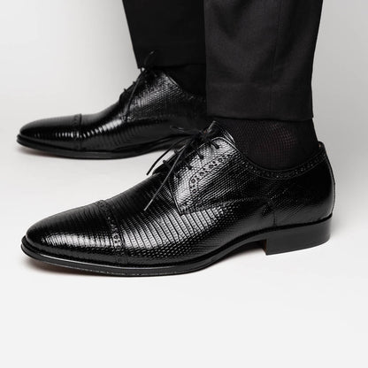 Zelli Giovanni Genuine Lizard Cap Toe Brogue Dress Shoes in Black