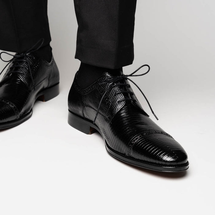 Zelli Giovanni Genuine Lizard Cap Toe Brogue Dress Shoes in Black