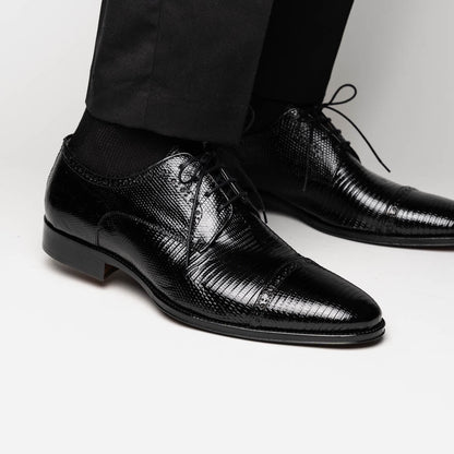 Zelli Giovanni Genuine Lizard Cap Toe Brogue Dress Shoes in Black