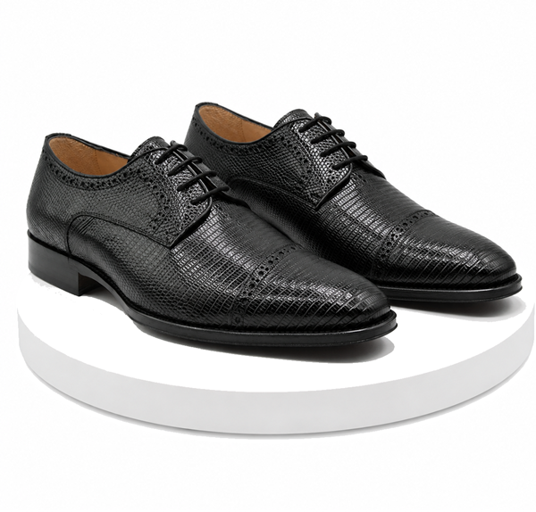 Men’s Giovanni Genuine Teju Lizard Lace-Up Dress Shoes – Black