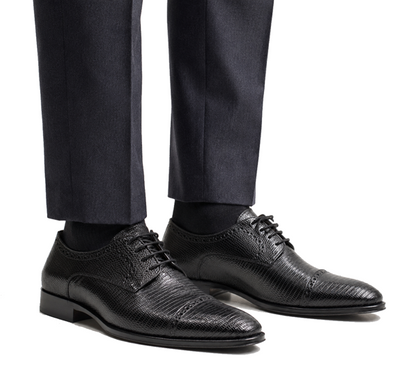 Men’s Giovanni Genuine Teju Lizard Lace-Up Dress Shoes – Black