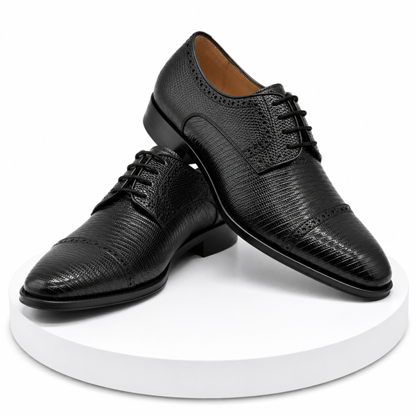 Men’s Giovanni Genuine Teju Lizard Lace-Up Dress Shoes – Black