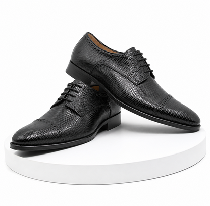 Men’s Giovanni Genuine Teju Lizard Lace-Up Dress Shoes – Black