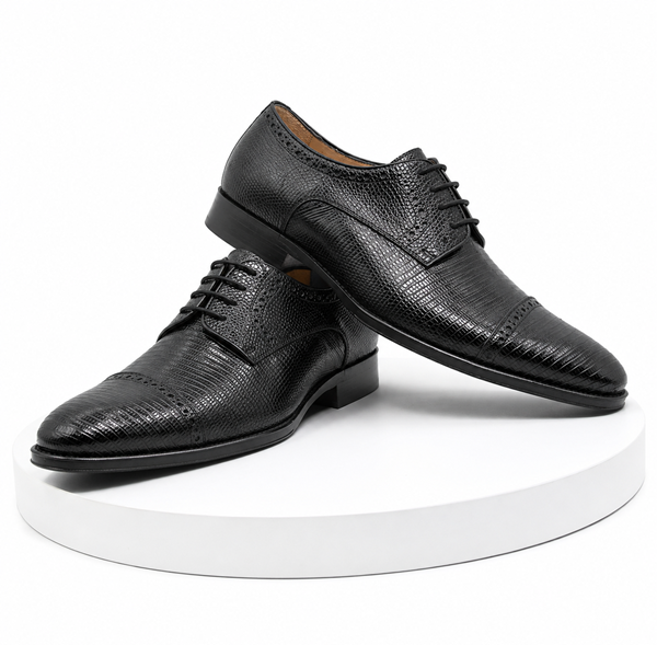 Men’s Giovanni Genuine Teju Lizard Lace-Up Dress Shoes – Black
