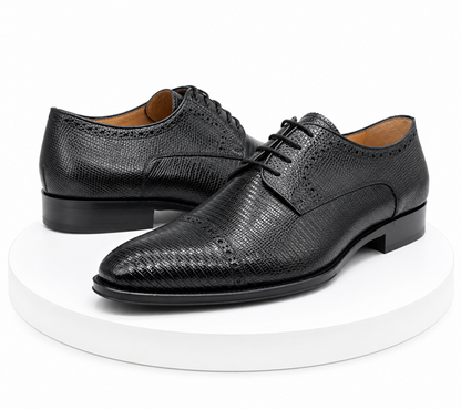 Men’s Giovanni Genuine Teju Lizard Lace-Up Dress Shoes – Black