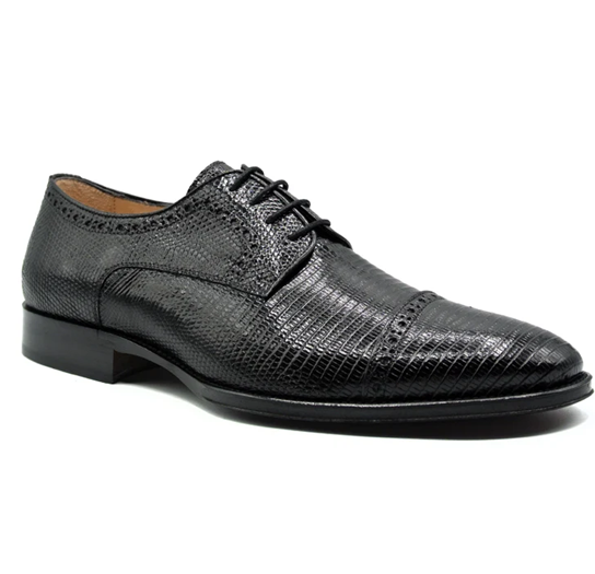 Men’s Giovanni Genuine Teju Lizard Lace-Up Dress Shoes – Black