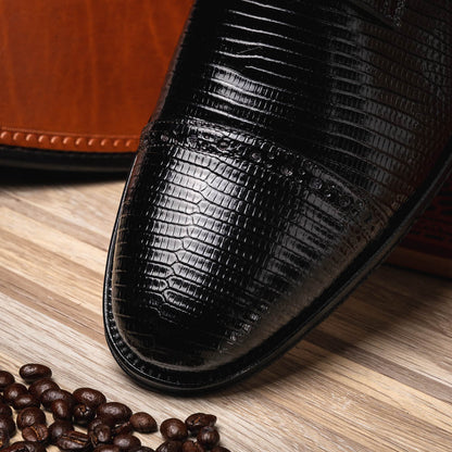 Zelli Giovanni Genuine Lizard Cap Toe Brogue Dress Shoes in Black