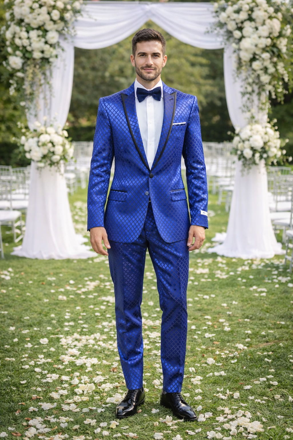 Giovanni Testi Navy Checkered Slim Fit Suit Tuxedo - Image 6