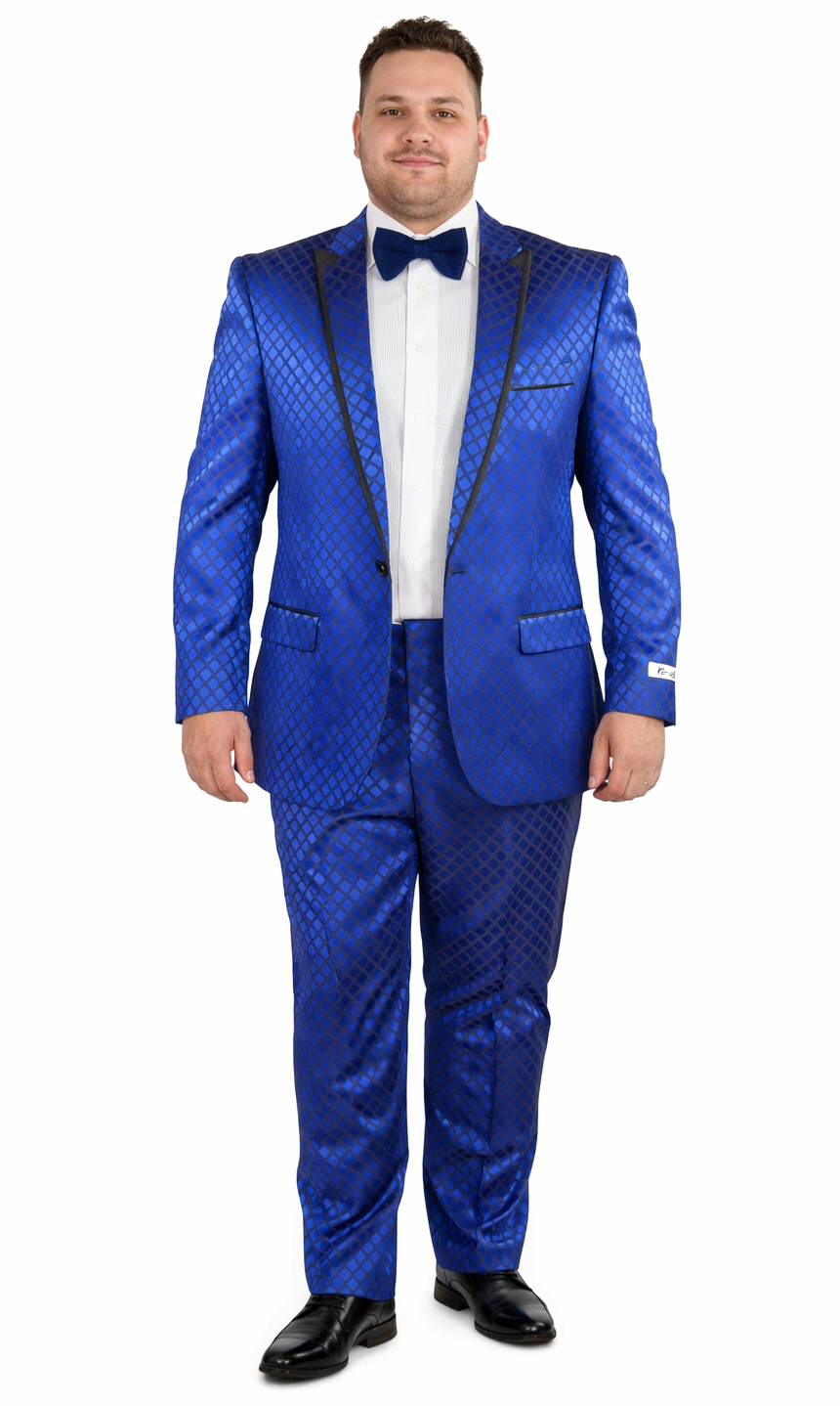 Giovanni Testi Navy Checkered Slim Fit Suit Tuxedo - Image 5
