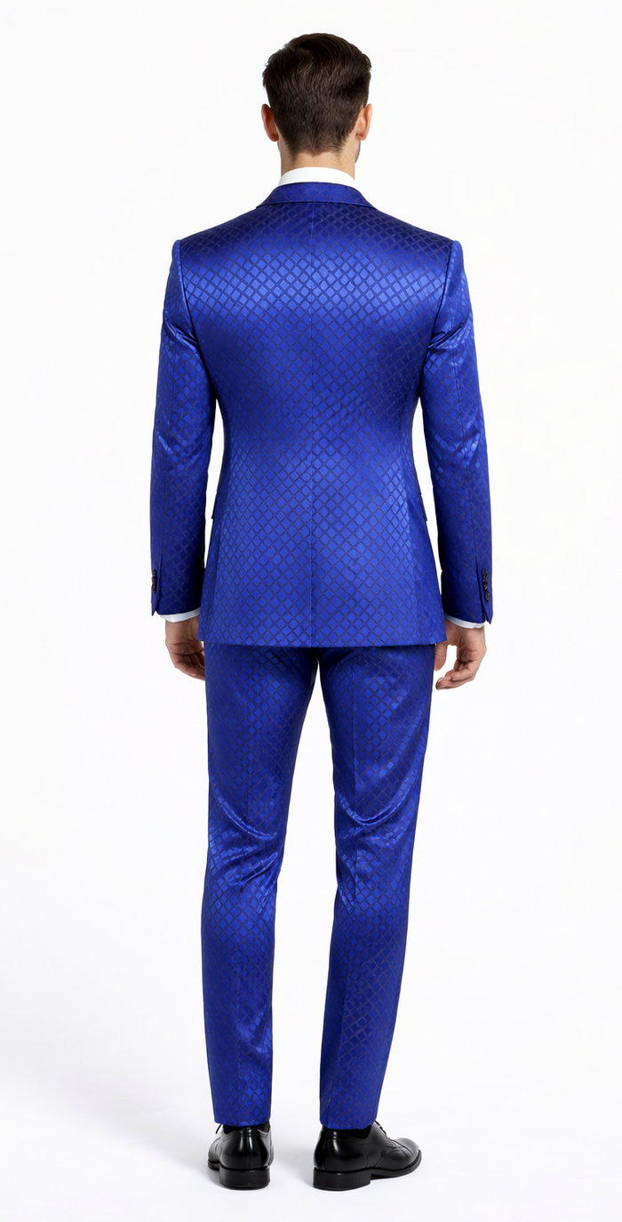 Giovanni Testi Navy Checkered Slim Fit Suit Tuxedo - Image 2