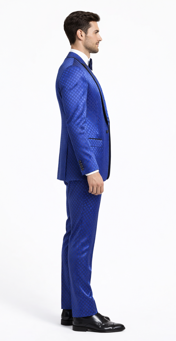 Giovanni Testi Navy Checkered Slim Fit Suit Tuxedo - Image 3