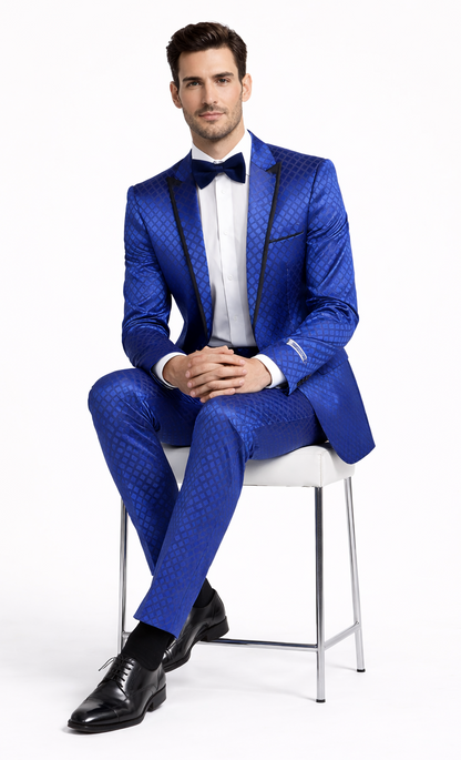 Giovanni Testi Navy Checkered Slim Fit Suit Tuxedo - Image 4