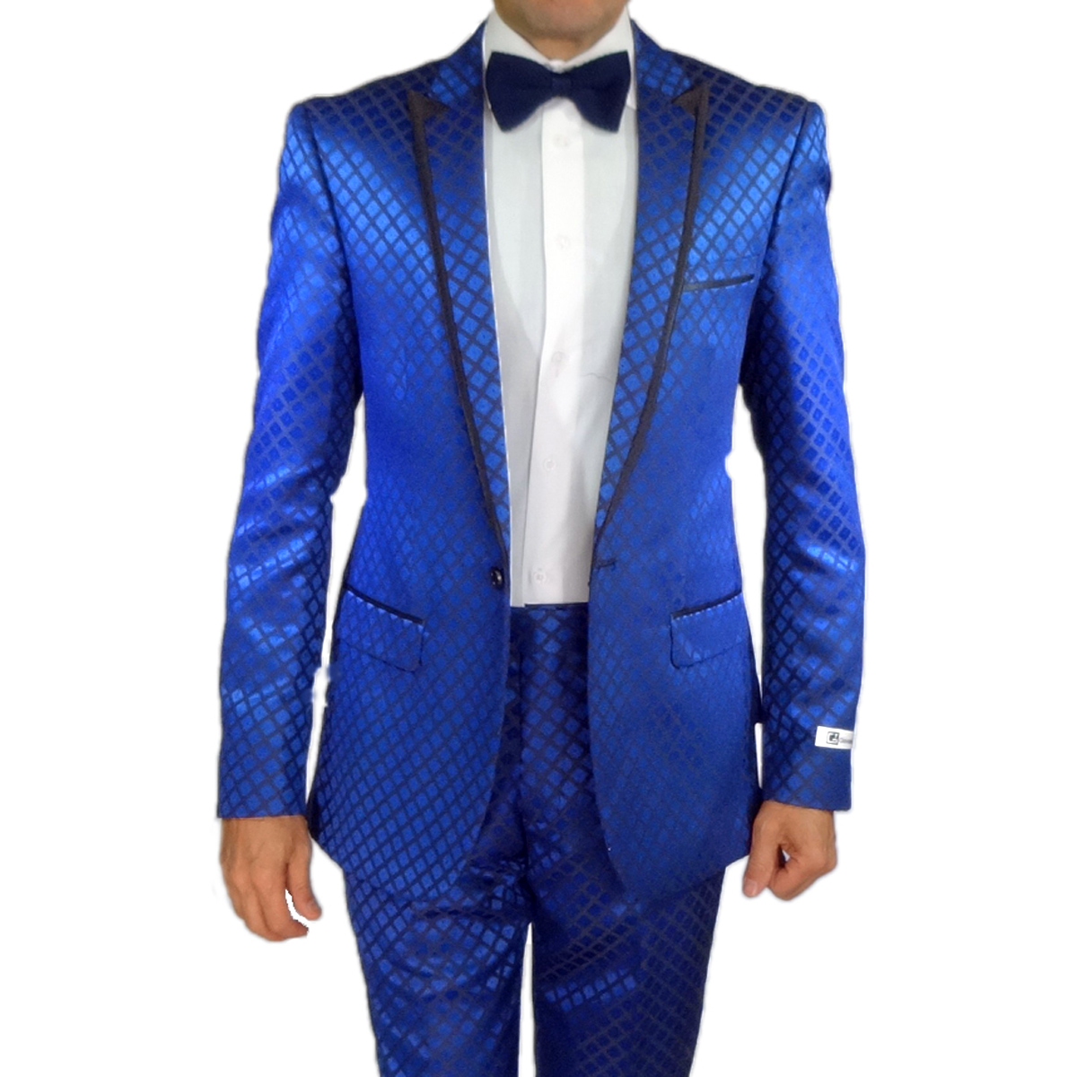 Giovanni Testi Navy Checkered Slim Fit Suit Tuxedo - Image 8