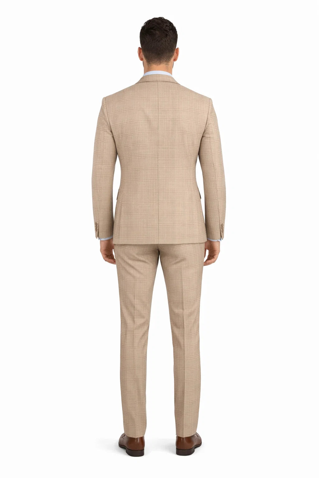 Glen Plaid Suit - Men's 3 Piece Slim Fit Suit - Beige Suit-  SV2W6 - Image 2