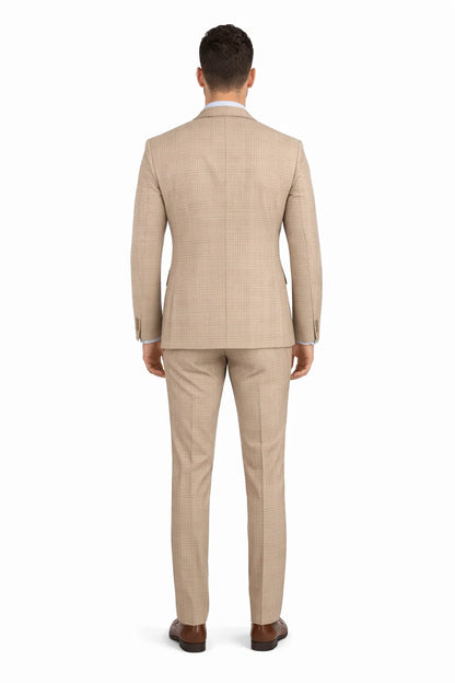 Glen Plaid Suit - Men's 3 Piece Slim Fit Suit - Beige Suit-  SV2W6 - Image 2