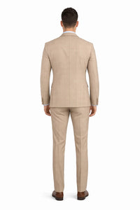 Glen Plaid Suit - Men's 3 Piece Slim Fit Suit - Beige Suit-  SV2W6 - Image 2