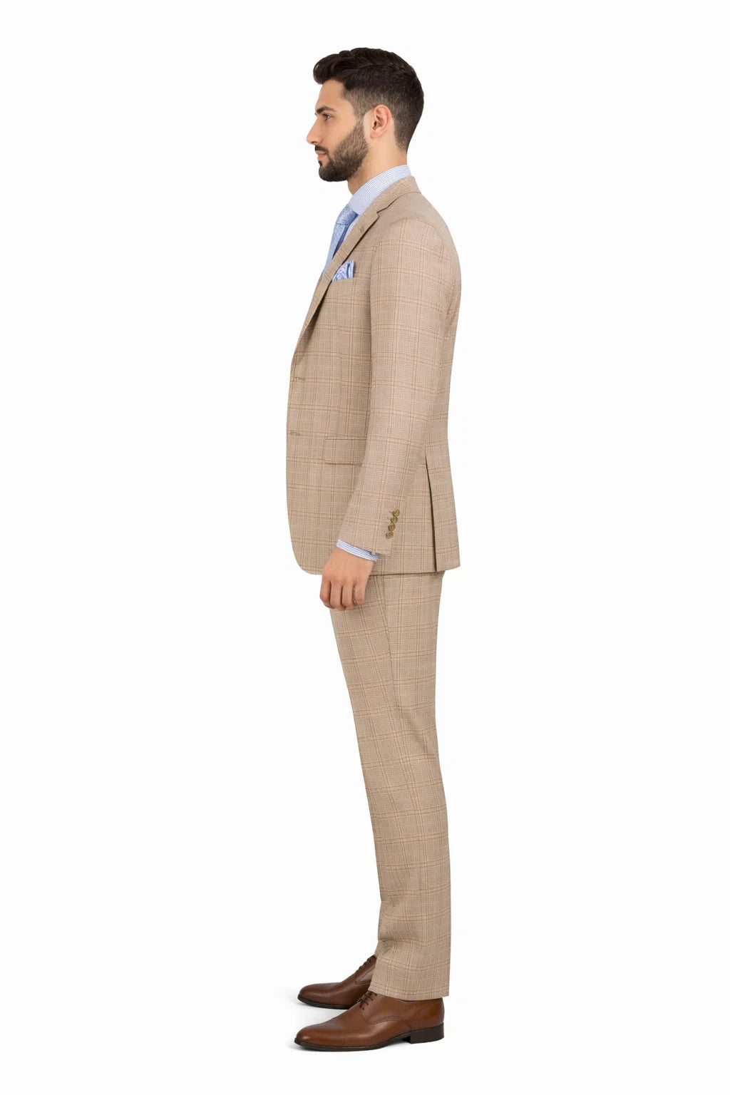 Glen Plaid Suit - Men's 3 Piece Slim Fit Suit - Beige Suit-  SV2W6 - Image 7