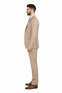 Glen Plaid Suit - Men's 3 Piece Slim Fit Suit - Beige Suit-  SV2W6