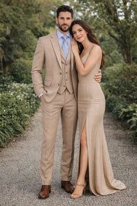 Glen Plaid Suit - Men's 3 Piece Slim Fit Suit - Beige Suit-  SV2W6 - Image 4