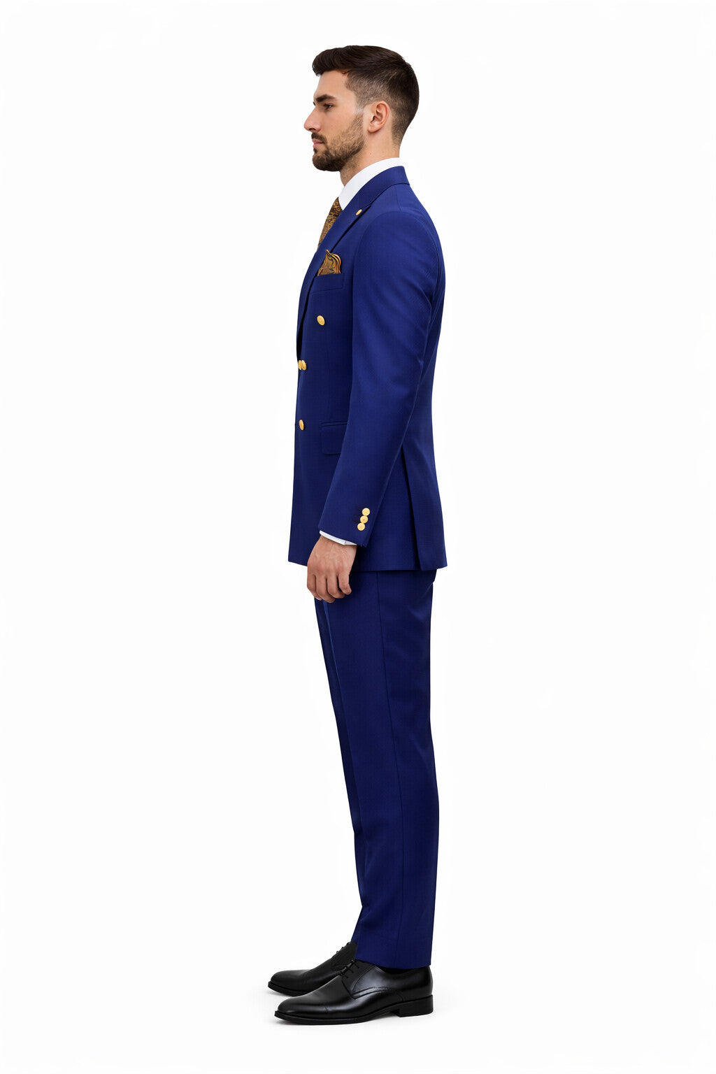 Mens Double Breasted Blazer - Wool Royal Blue Sport Coat With Gold Buttons - Image 3