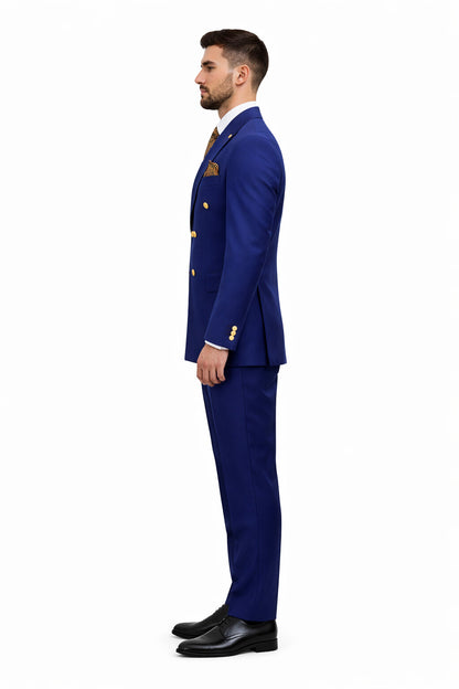 Mens Double Breasted Blazer - Wool Royal Blue Sport Coat With Gold Buttons - Image 3