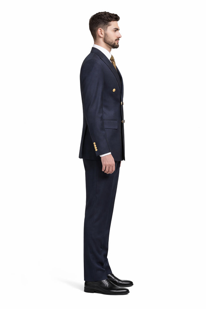 Mens Double Breasted Blazer - Wool Navy Blue Sport Coat With Gold Buttons - Image 3