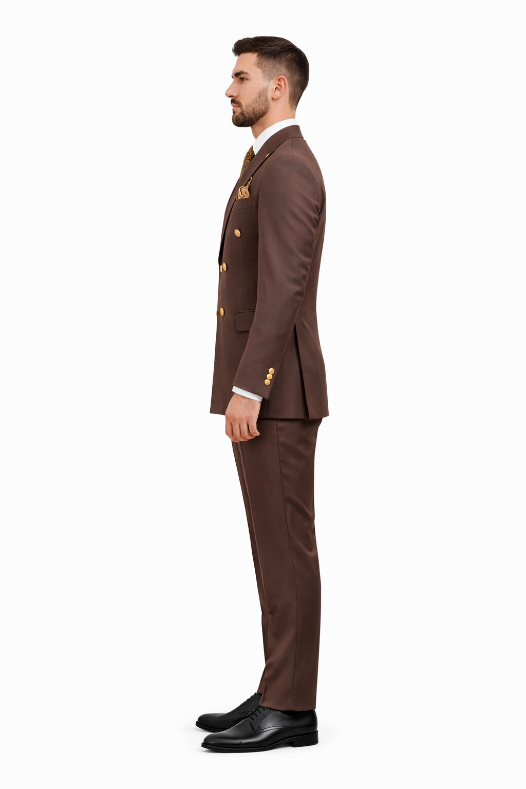 Mens Double Breasted Blazer - Wool Brown Sport Coat With Gold Buttons - Image 3