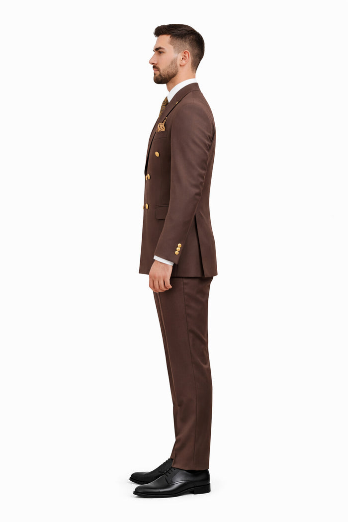 Mens Double Breasted Blazer - Wool Brown Sport Coat With Gold Buttons - Image 3