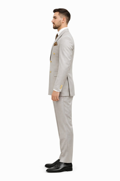 Mens Double Breasted Blazer - Wool Light Grey Sport Coat With Gold Buttons - Image 3