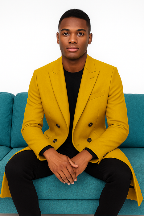 Men's Gold 44Inch Long Double Breasted Overcoat Winter Men's Topcoat Sale