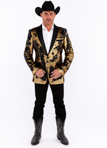 Gold Shiny Black Peak Lapels paisley look Fashion Tuxedo sport coat jacket