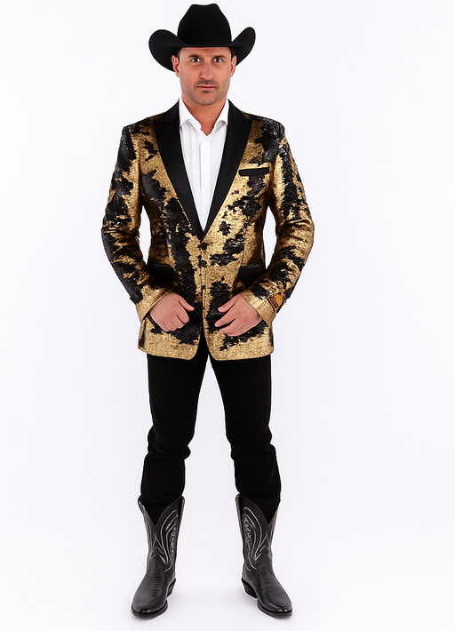 Gold Shiny Black Peak Lapels paisley look Fashion Tuxedo sport coat jacket