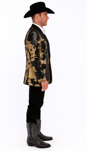Gold Shiny Black Peak Lapels paisley look Fashion Tuxedo sport coat jacket