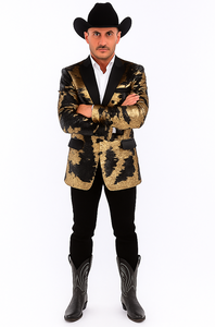 Gold Shiny Black Peak Lapels paisley look Fashion Tuxedo sport coat jacket