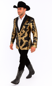 Gold Shiny Black Peak Lapels paisley look Fashion Tuxedo sport coat jacket