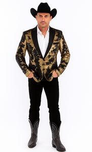 Gold Shiny Black Peak Lapels paisley look Fashion Tuxedo sport coat jacket