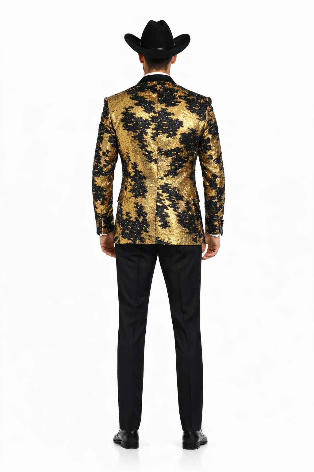 Gold Shiny Black Peak Lapels paisley look Fashion Tuxedo sport coat jacket