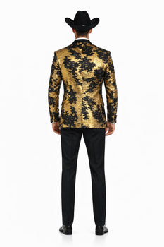 Gold Shiny Black Peak Lapels paisley look Fashion Tuxedo sport coat jacket