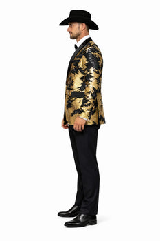 Gold Shiny Black Peak Lapels paisley look Fashion Tuxedo sport coat jacket