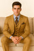 Mens 4 Buttons Semi Wide Leg Shiny Tonal Stripe Fashion Suits in Gold