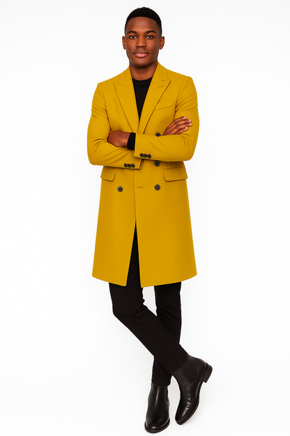Men's Gold 44Inch Long Double Breasted Overcoat Winter Men's Topcoat Sale - Image 4