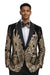 Mens Black and Gold Peacock Sequin Tuxedo Jacket – Luxury Prom Blazer with Shawl Lapel