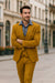 Modern Gold Men’s Suit – Peak Lapel, Double Breasted Vest, 2-Button Style