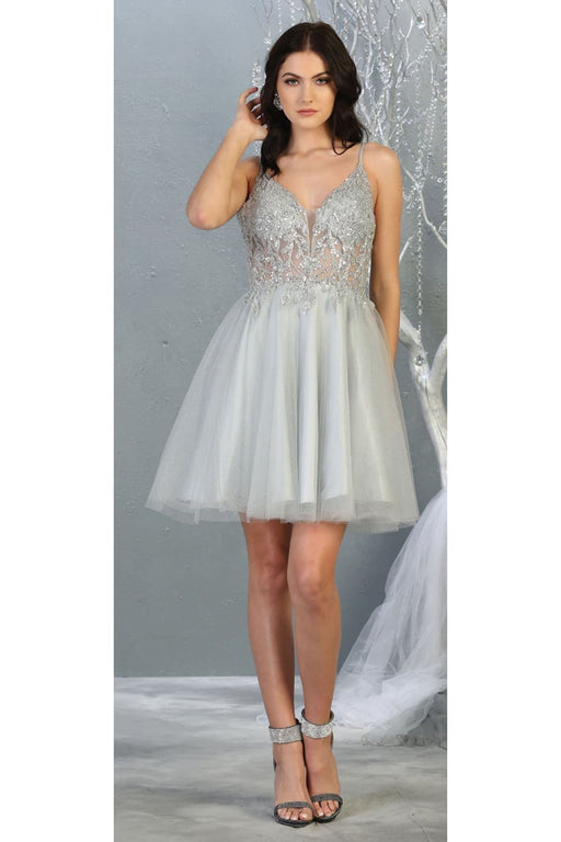 Quince Dama Dresses - Short Quinceanera Dresses in Color Silver