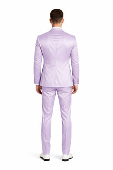 Graduation Suit - Men's One Button Vested Shiny Satin Sharkskin Prom & Wedding Party Suit in Lavender - Image 2