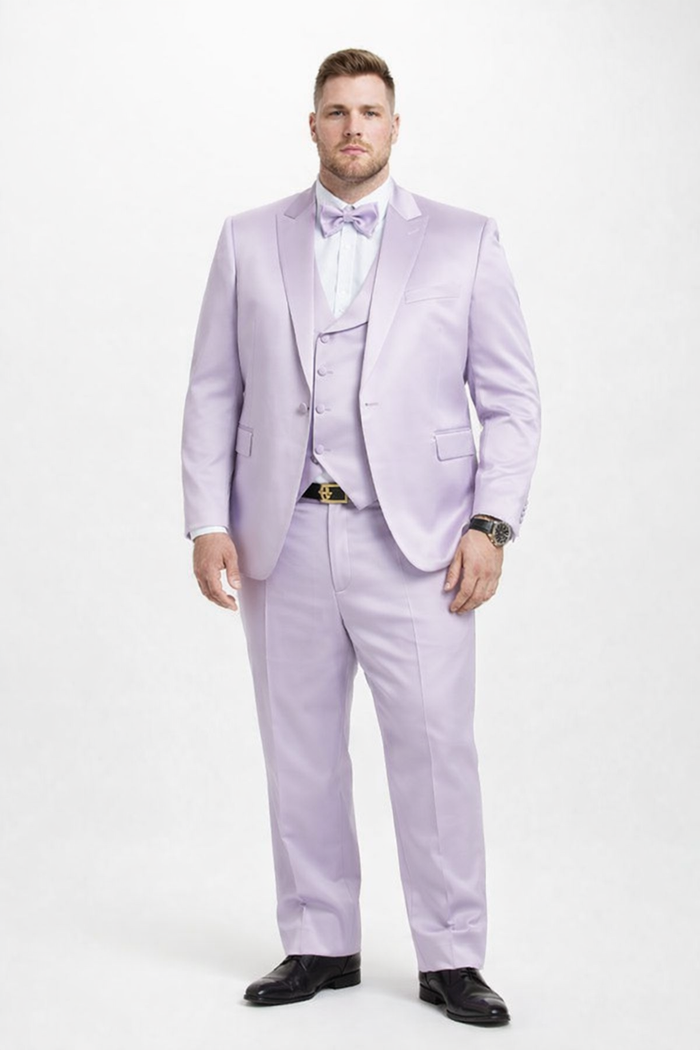 Graduation Suit - Men's One Button Vested Shiny Satin Sharkskin Prom & Wedding Party Suit in Lavender - Image 8