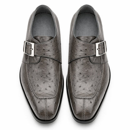 Belvedere Men's Shoes Gray Ostrich Side Buckle Strap Josh 114011