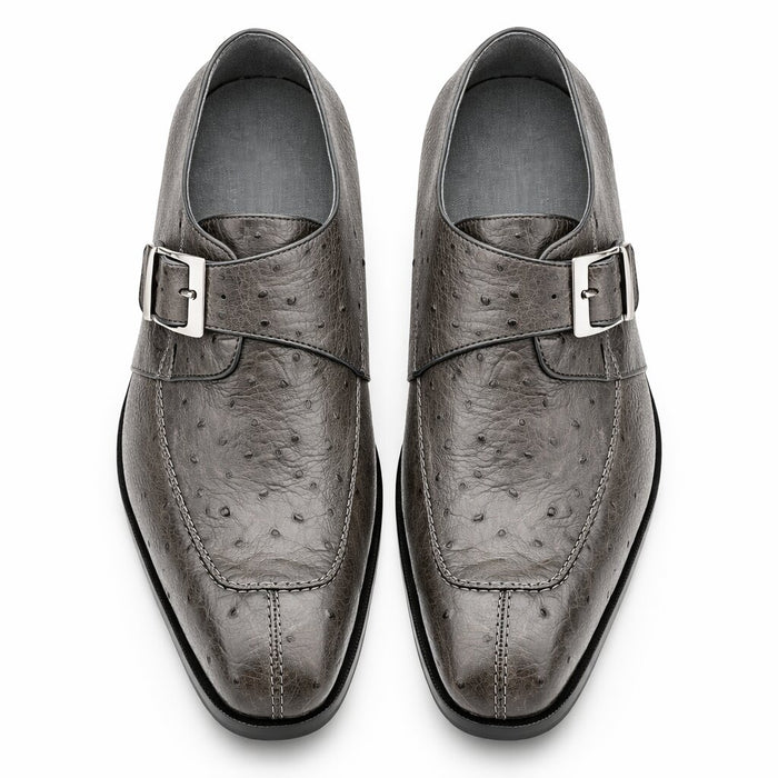 Belvedere Men's Shoes Gray Ostrich Side Buckle Strap Josh 114011