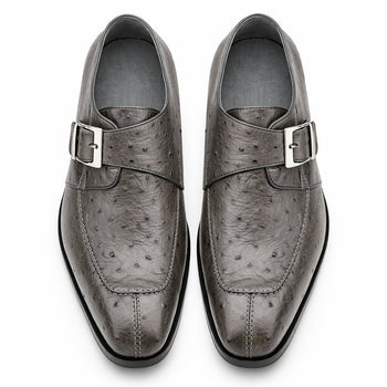 Belvedere Men's Shoes Gray Ostrich Side Buckle Strap Josh 114011