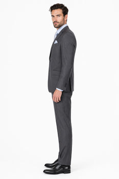 Men's Gray Pinstripe Three Piece Slim Fit Suits